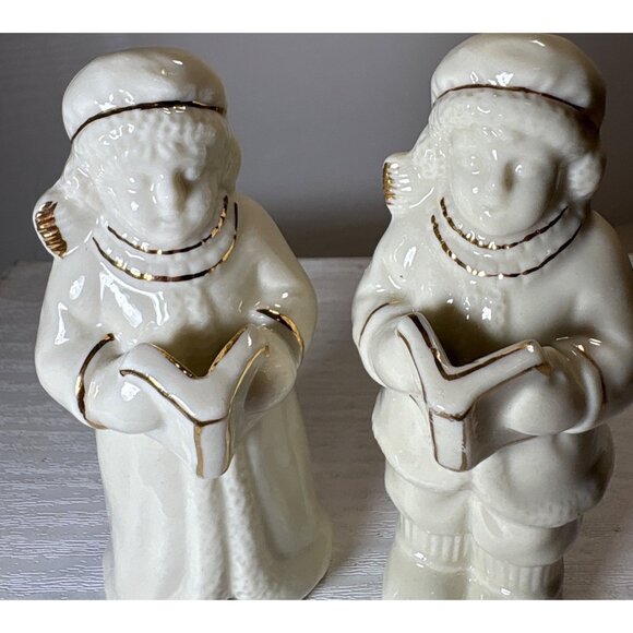 Vintage Ceramic Christmas Caroler Figurines  3 3/4" Gold Accents Set of 2 - Picture 2 of 8
